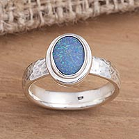 Oval Blue Opal Cocktail Ring Crafted in Bali,'Oval Pool'