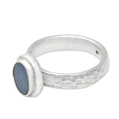 Opal cocktail ring, 'Oval Pool' - Oval Blue Opal Cocktail Ring Crafted in Bali