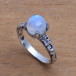 Rainbow moonstone single stone ring, 'Temple Heirloom' - Rainbow Moonstone Single Stone Ring Crafted in Bali
