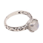Rainbow moonstone single stone ring, 'Temple Heirloom' - Rainbow Moonstone Single Stone Ring Crafted in Bali