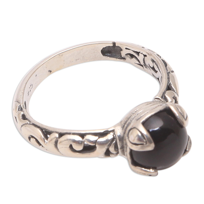 Onyx single stone ring, 'Temple Heirloom' - Black Onyx Single Stone Ring Crafted in Bali