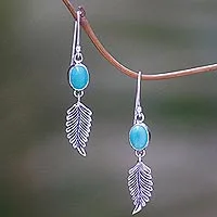 Magnesite dangle earrings, 'Leaves of Hope' - Leaf Motif Magnesite Dangle Earrings from Bali