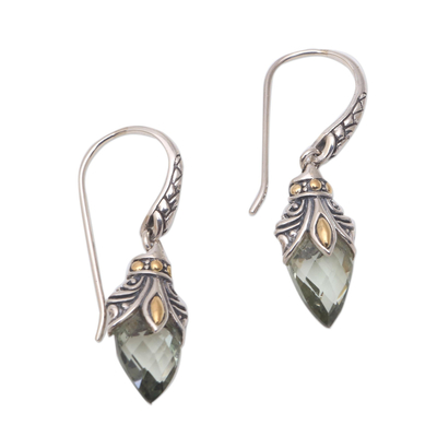 Gold Accent Prasiolite Dangle Earrings from Bali