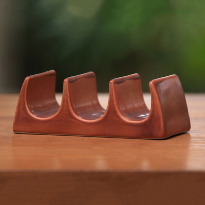 Porta tacos de cerámica - Soporte para tacos de cerámica marrón hecho a mano de Bali