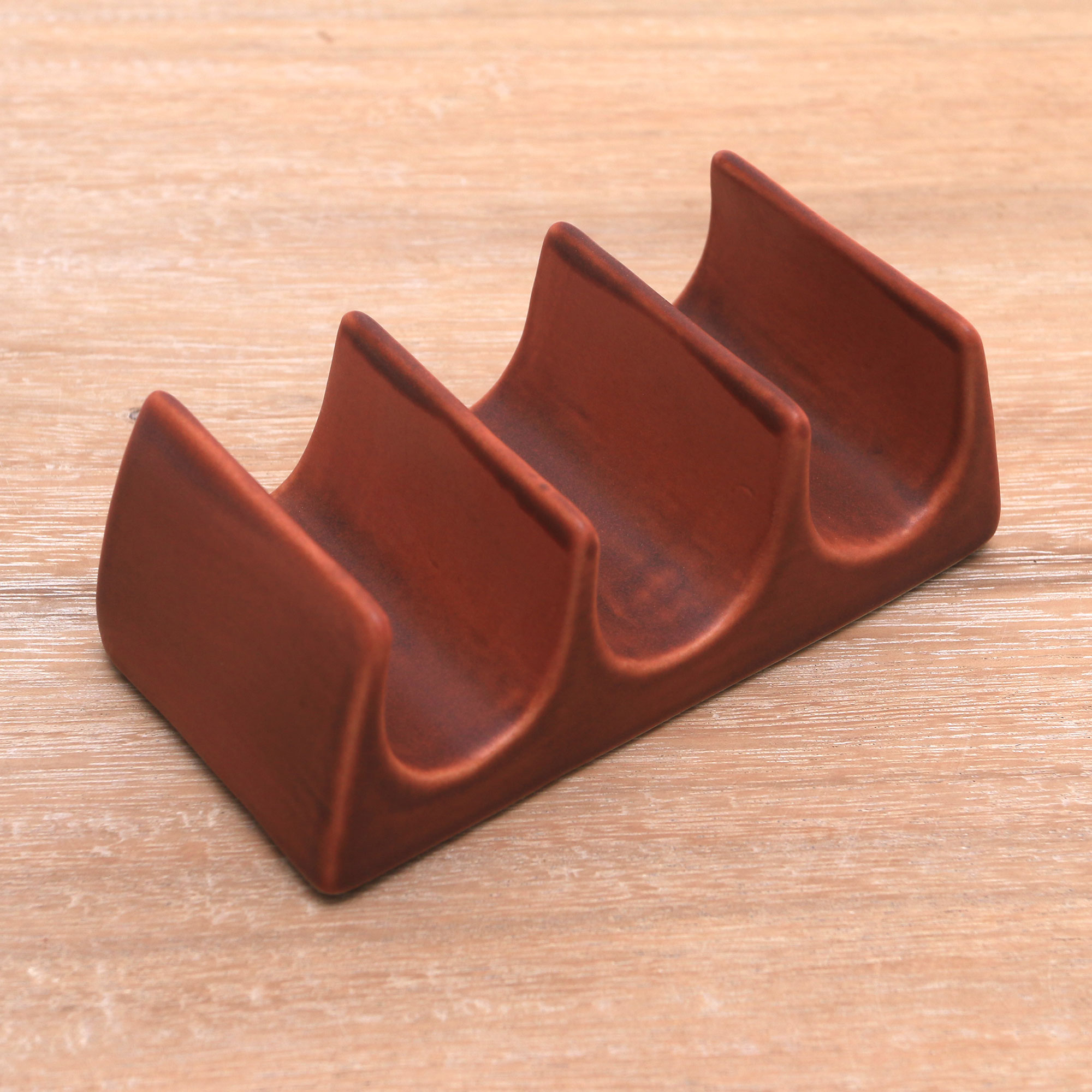 Handcrafted Ceramic Taco Holder in Brown from Bali - Bali Waves | NOVICA