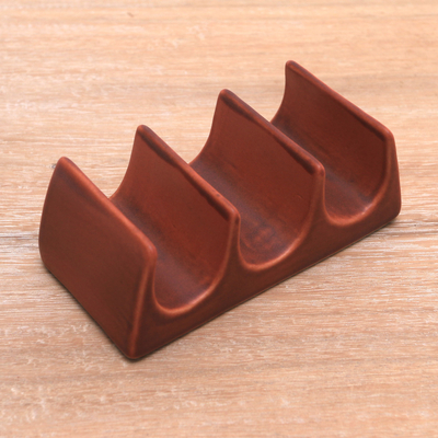 Porta tacos de cerámica - Soporte para tacos de cerámica marrón hecho a mano de Bali