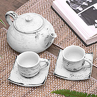 Ceramic tea set, 'Bali Vintage' - Handcrafted Ceramic Tea Set from Bali