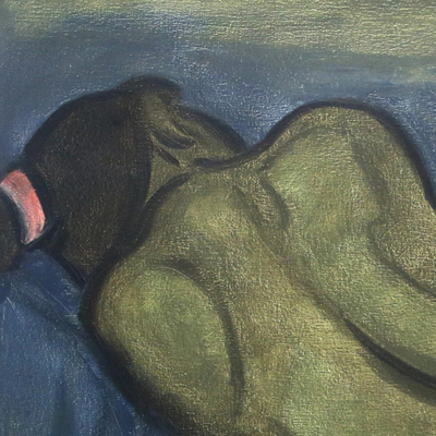 'Back of a Model' - Signiertes expressionistisches Gemälde einer nackten Frau aus Bali