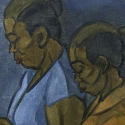 'Canang Seller' - Signiertes expressionistisches Gemälde von zwei Verkäuferinnen aus Bali