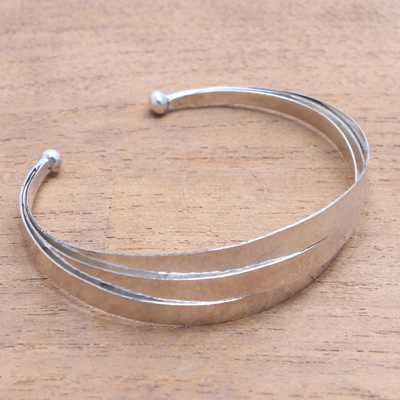 Sterling silver cuff bracelet, 'Merging Paths' - Triple Arc Hammered Finish Sterling Silver Cuff Bracelet