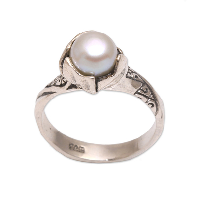 Cultured pearl single-stone ring, 'Beautiful Songket' - Cultural Cultured Pearl Single-Stone Ring from Bali