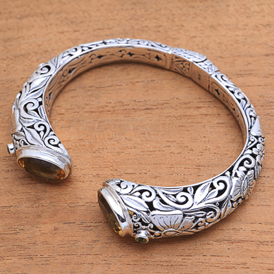 Citrine and peridot cuff bracelet, 'Butterfly Palace' - Citrine and Peridot Butterfly Cuff Bracelet from Bali