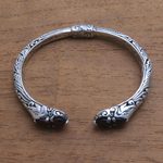 Garnet cuff bracelet, 'Elephant's Treasure' - Garnet and Sterling Silver Elephant Motif Cuff Bracelet