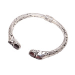 Garnet cuff bracelet, 'Elephant's Treasure' - Garnet and Sterling Silver Elephant Motif Cuff Bracelet