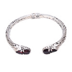Garnet cuff bracelet, 'Elephant's Treasure' - Garnet and Sterling Silver Elephant Motif Cuff Bracelet