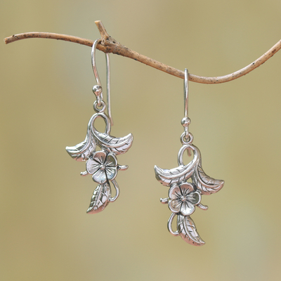 Sterling silver dangle earrings, Frangipani Blooms