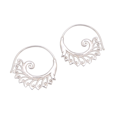 Sterling Silver Elegant Leaf Motif Half-Hoop Earrings