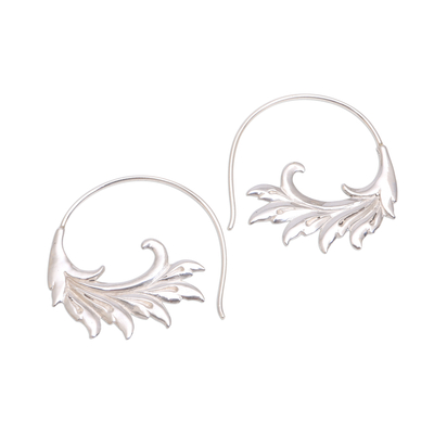 Sterling Silver Elegant Feather Motif Half-Hoop Earrings