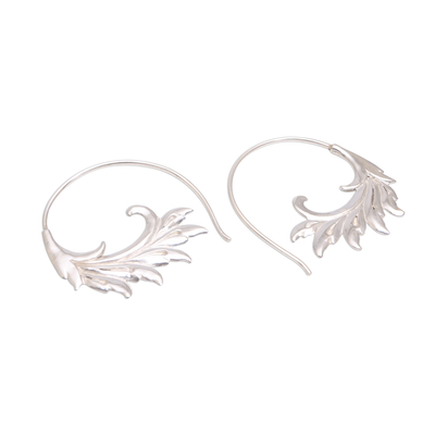 Sterling silver half-hoop earrings, 'Falling Feathers' - Sterling Silver Elegant Feather Motif Half-Hoop Earrings