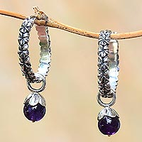 Amethyst hoop earrings, 'Budding Spirit'