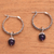 Amethyst hoop earrings, 'Budding Spirit' - Amethyst and Sterling Silver Floral Motif Hoop Earrings (image 2b) thumbail
