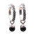 Onyx hoop earrings, 'Budding Spirit' - Onyx and Sterling Silver Floral Motif Hoop Earrings