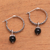 Onyx-Reifen-Ohrringe, 'Budding Spirit - Ohrringe mit Blumenmotiv aus Onyx- und Sterlingsilber