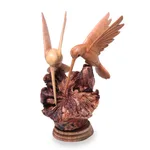 Wood sculpture, 'Hummingbird Couple' - Hand Carved Jempinis Wood Hummingbird Sculpture from Bali