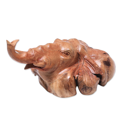 Wood figurine, 'Head of the Elephant' - Hand-Carved Benalu Wood Elephant Figurine from Bali