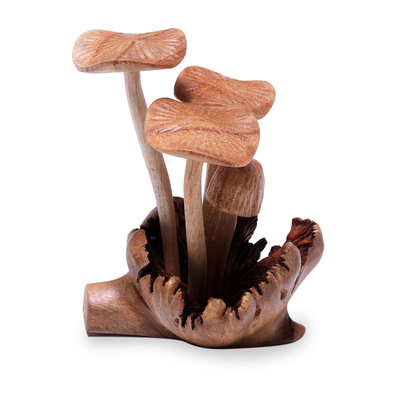 Figurilla de madera, (4,5 pulgadas) - Figura de hongo de madera de Jempinis y Benalu (4,5 pulg.)