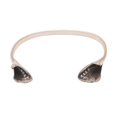 Sterling Silver Cuff Bracelet with Floral Ends from Bali