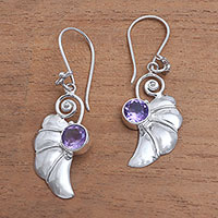 Amethyst dangle earrings, 'Butterfly Halves' - 2.5-Carat Amethyst Dangle Earrings Crafted in Bali