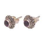 Amethyst stud earrings, 'God Eye' - Swirl Pattern Amethyst Stud Earrings from Bali