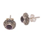 Amethyst stud earrings, 'God Eye' - Swirl Pattern Amethyst Stud Earrings from Bali