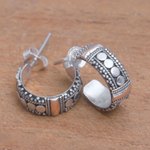 Gold accented sterling silver half-hoop earrings, 'Dotted Paths' - Circle Gold Accent Sterling Silver Half-Hoop Earrings