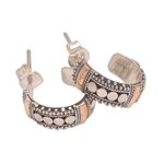 Gold accented sterling silver half-hoop earrings, 'Dotted Paths' - Circle Gold Accent Sterling Silver Half-Hoop Earrings