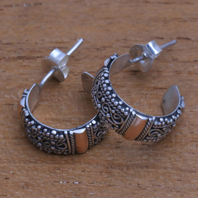 Gold accented sterling silver half-hoop earrings, 'Spiral Roads' - Spiral Gold Accent Sterling Silver Half-Hoop Earrings