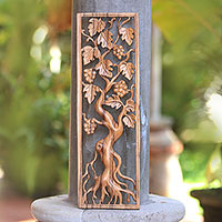 Wood relief panel, 'Duku Tree' - Tree-Themed Suar Wood Relief Panel Crafted in Bali