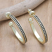 Gold plated sterling silver half-hoop earrings, 'Vintage Loop' (.8 inch)