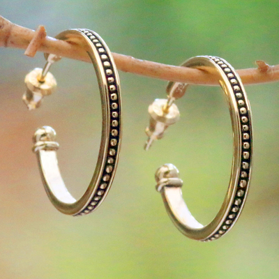 Gold plated sterling silver half-hoop earrings, 'Vintage Loop' (1 inch) - 18k Gold Plated Sterling Silver Half-Hoop Earrings (1 inch)