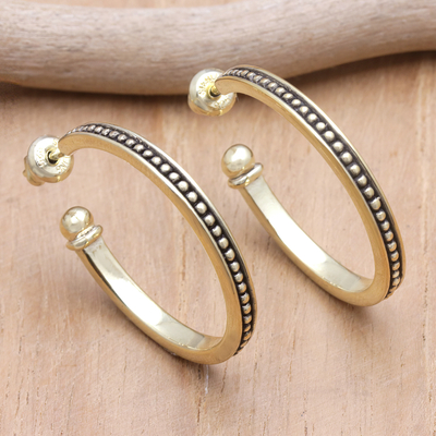 Gold plated sterling silver half-hoop earrings, 'Vintage Loop' (1 inch) - 18k Gold Plated Sterling Silver Half-Hoop Earrings (1 inch)