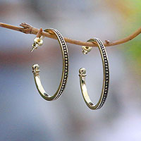 18k Gold Plated Sterling Silver Half-Hoop Earrings (1.3 in.),'Vintage Loop'