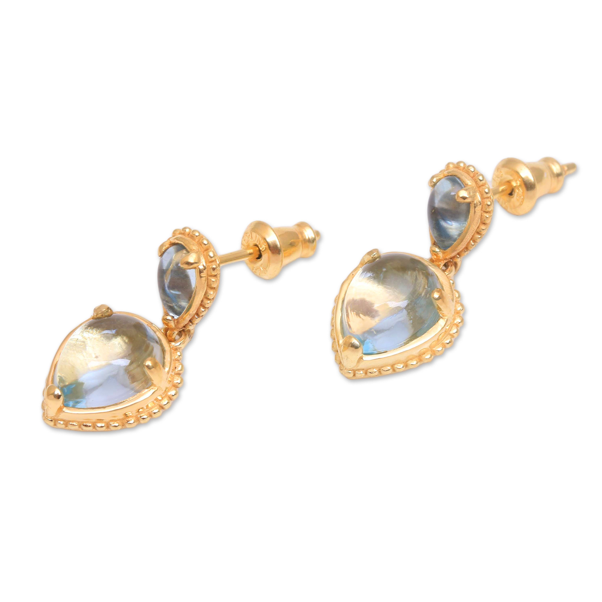 UNICEF Market | 18k Gold Plated Blue Topaz Dangle Earrings from Bali ...