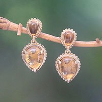 Gold plated citrine dangle earrings,