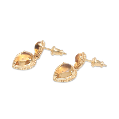 Gold plated citrine dangle earrings, 'Vintage Ace' - 14k Gold Plated Citrine Dangle Earrings from Bali