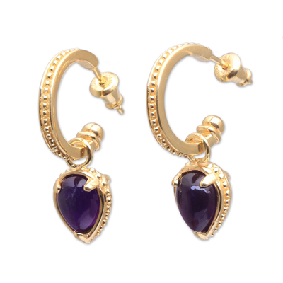 Gold plated amethyst dangle earrings, 'Vintage Gleam' - 14k Gold Plated Amethyst Dangle Earrings from Bali