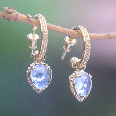 Gold plated blue topaz dangle earrings, 'Vintage Gleam' - Gold Plated Blue Topaz Half-Hoop Dangle Earrings from Bali