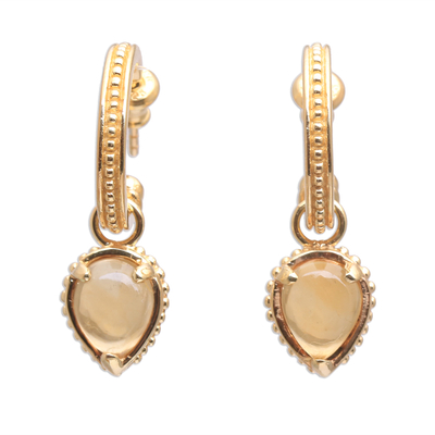 Gold plated citrine dangle earrings, 'Vintage Gleam' - 18k Gold Plated Citrine Dangle Earrings from Bali