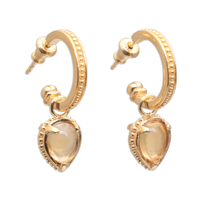 Gold plated citrine dangle earrings, 'Vintage Gleam' - 18k Gold Plated Citrine Dangle Earrings from Bali