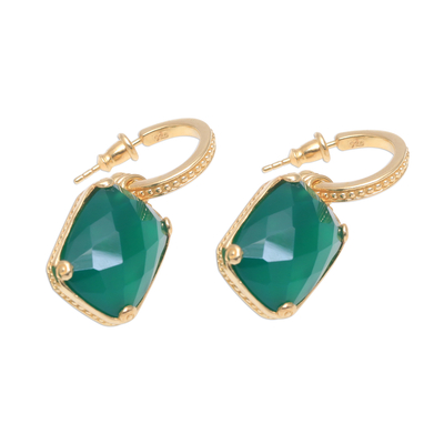 Gold plated onyx dangle earrings, 'Forest Lake' - 24.5-Carat Gold Plated Onyx Dangle Earrings from Bali